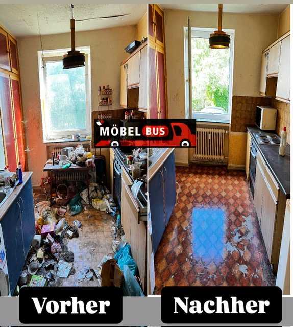 Zwei Bilder eines nach der Reinigung deutlich verbesserten Küchenraums.